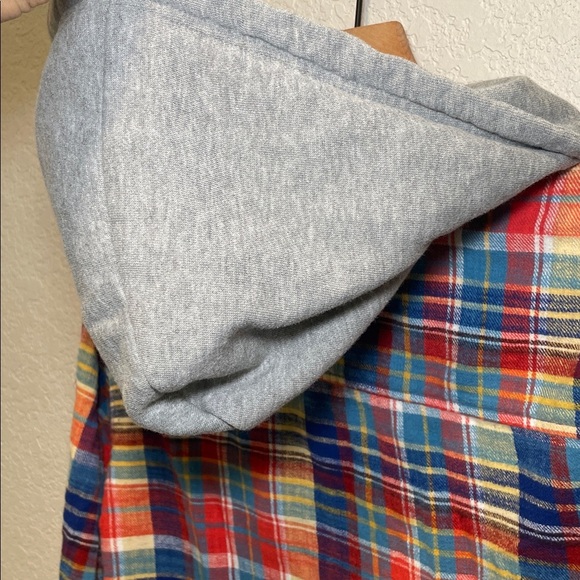 Time and Tru Multicolor Plaid Flannel Shirt with Gray Sweatshirt Hoodie M - Picture 7 of 7